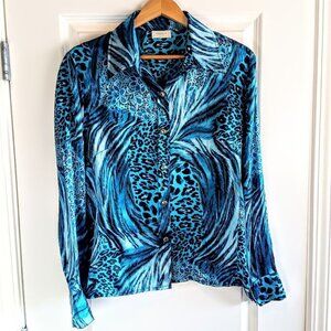 Absolu Paris Blue Animal Print Silk Blouse